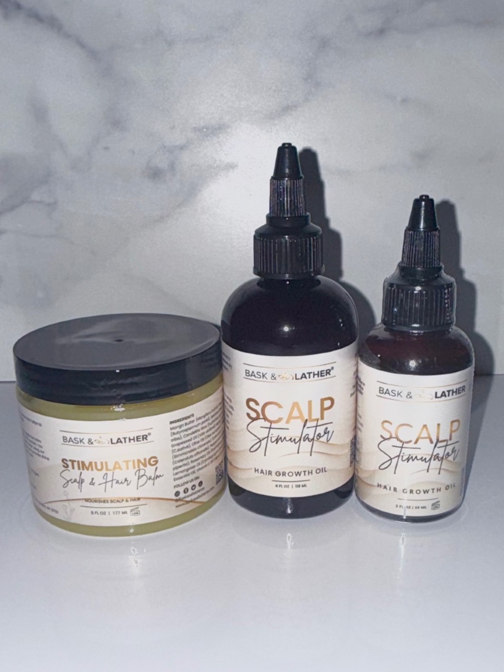 Bask & Lather Stimulating Hair Balm & Scalp Simulator Hair Growth Oil Bundle